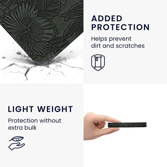kwmobile e-reader hoesje geschikt voor Kobo Clara BW / Colour hoes - E reader flip case met magneetsluiting - Ereader cover - Bloemen in reliëf design in groen van Merkloos — afbeelding 2
