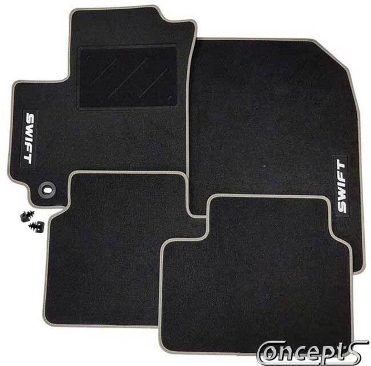 GoodGo BasicLine NZGR automatten NAALDVILT ZWART/GRIJZE RAND + EMBLEEM Suzuki Swift NZ 1.2/1.3DDiS 09/2010-04/2017 + Swift NZ 1.6 Sport 01/2011-05/2018