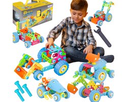 Playos® - Bouwset 6 in 1 - Meerkleurig - Voertuigen - 118 delig - Constructiespeelgoed - Bouwen - Educatief