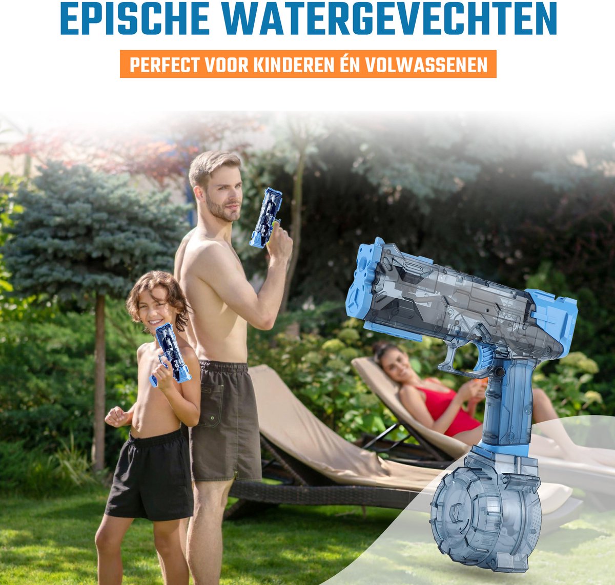 CosmoToys Waterpistool - Elektrisch - Waterspeelgoed - 8 Meter Bereik - Inclusief 2 Accu's - USB Oplaadbaar - Blauw — afbeelding 5