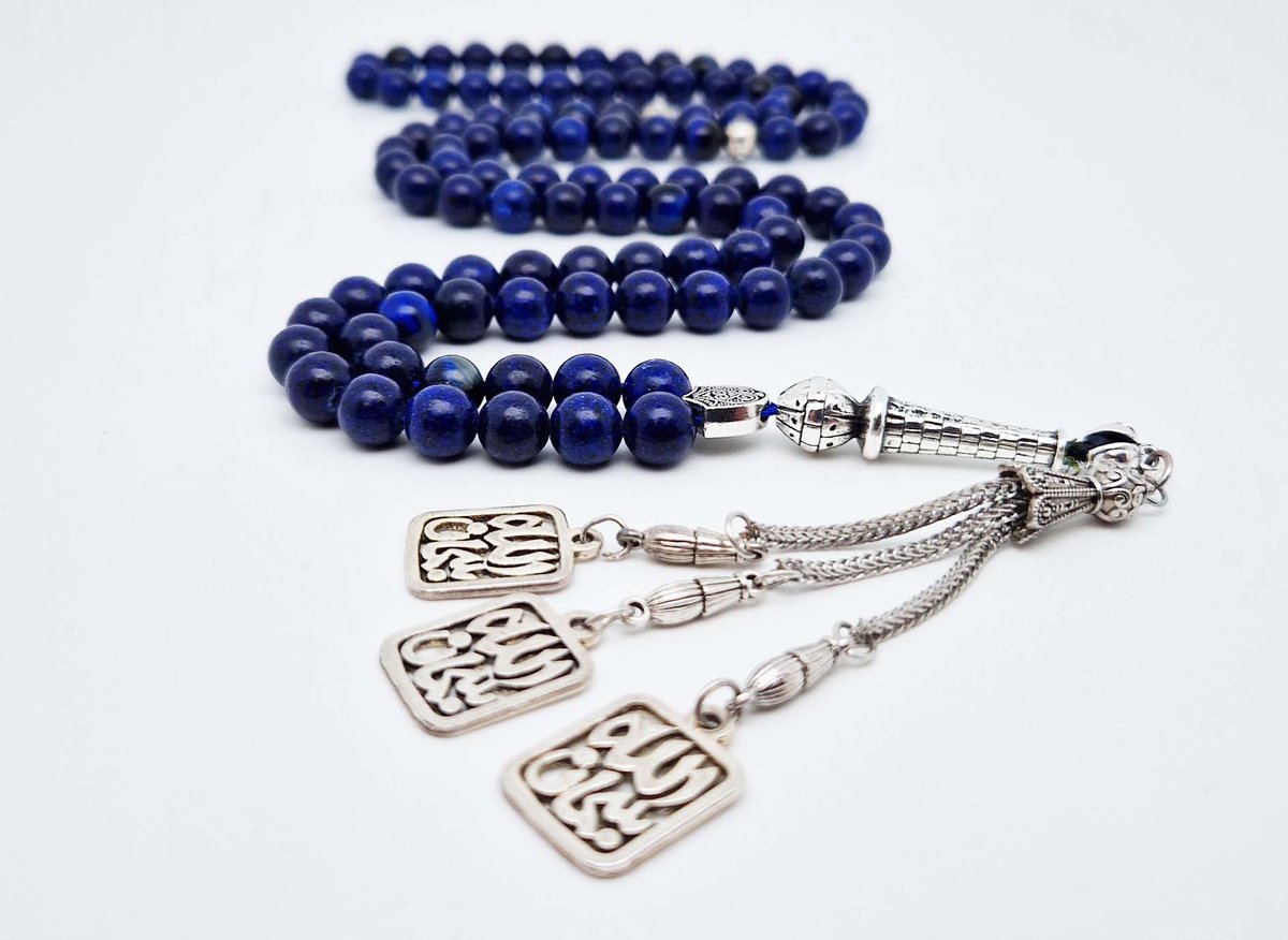 Handgemaakte tesbih "Tasbih" natuursteen " Azuur" - Aantal kralen 99 - Diameter kralen 8MM - met metaal tassel "Subhan Allah" - Een mooi cadeau-idee