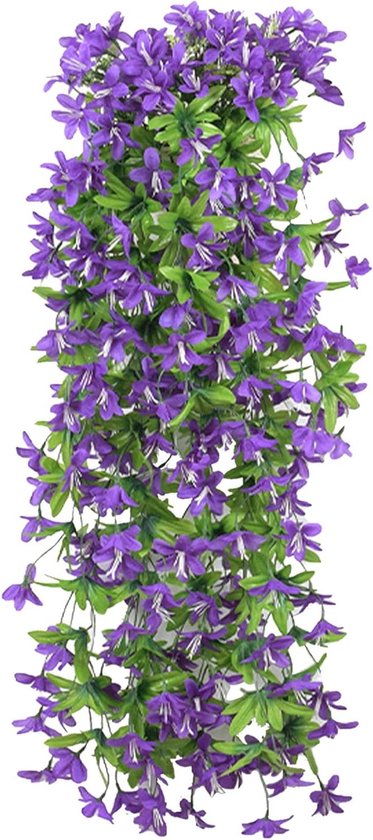 Allecto Plus - Kunstlelie Hangende Planten voor Thuis en Tuin Decoratie - Paarse Kunstbloemen voor Muur, Slaapkamer en Bruiloft - Kunstmatig Hangende Lelies met Kunstbladeren - Hangende Bloemen Buitenshuis