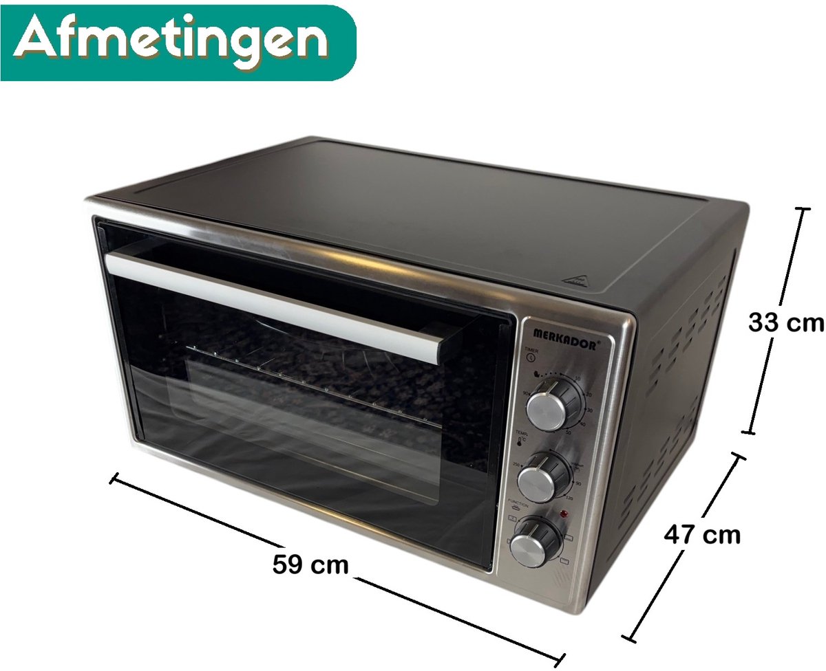 Merkador L Vrijstaande Oven - 50 Liter - 2000 Watt - RVS Afwerking - Hetelucht - Gemakkelijk Schoon Te Maken Geëmailleerde Binnenruimte – foto 5
