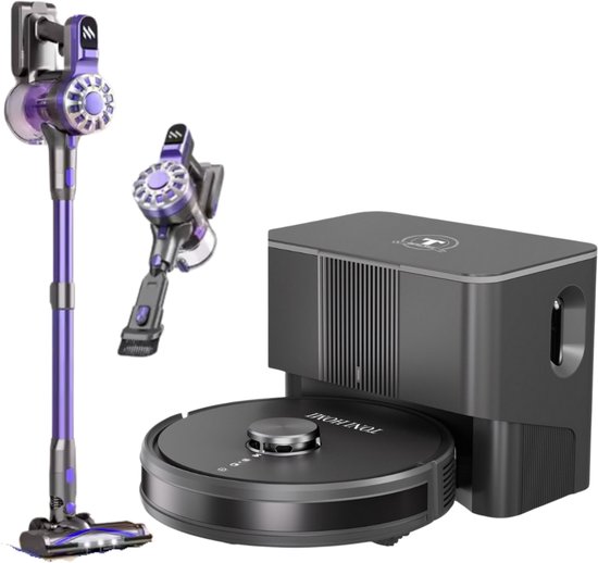 TONIHOMI® Robotstofzuiger en steelstofzuiger combi - Robotstofzuiger met dweilfunctie - Automatisch opladen - Robotstofzuiger met app - Draadloze stofzuiger - Steelstofzuiger - Combi