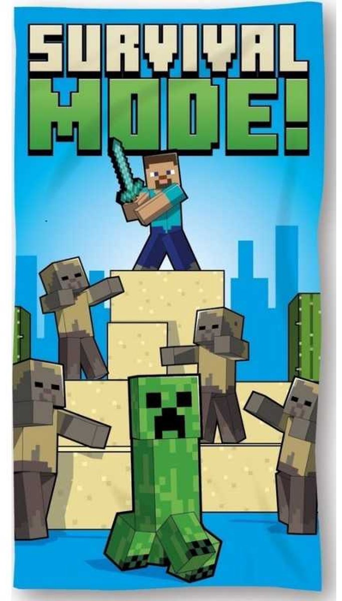 Minecraft - Strandlaken - Badlaken - Handdoek - 70x140Cm - 100% Katoen.