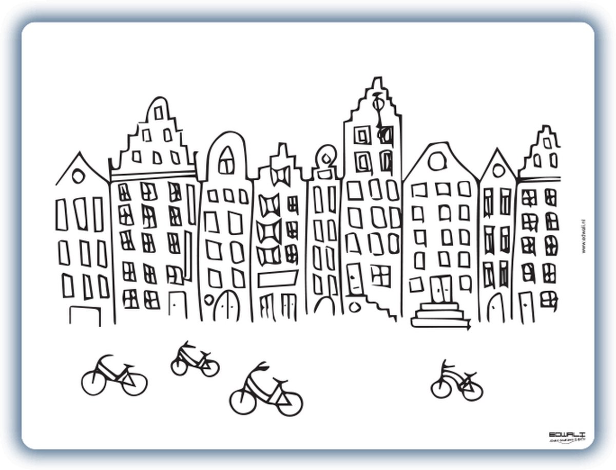 Placemat grachtenpandjes - inkleurbaar en uitveegbaar - 30 x 40 cm