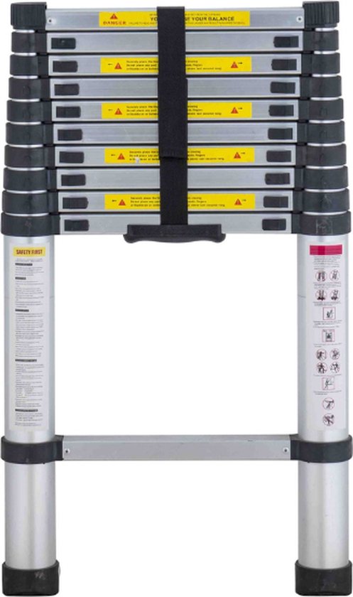 HOSTRÖM Telescopic ladder TELESCOVA10 , aluminium, foldable, extendable, multifunctional, working height max. 4.1 m, removable hook