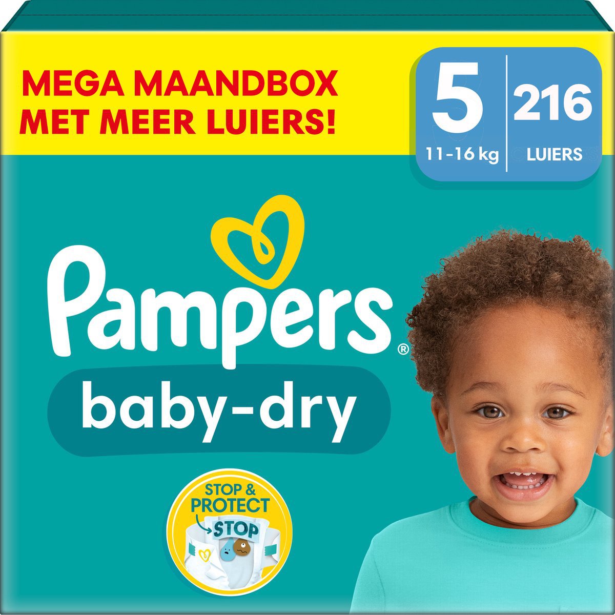 Goedkoopste Pampers - Baby Dry - Maat 5 - Mega Maandbox - 216 stuks - 11/16 KG