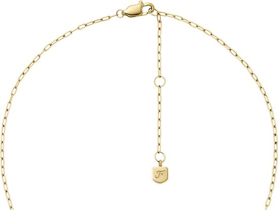 Verstelbare gouden ketting met een F-logo als bedeltje.