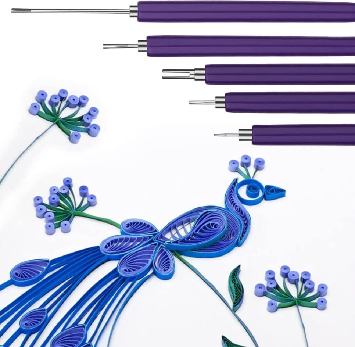 Quilling hulp - Set met gereedschap voor filigraanpapier kunst - 5x Rolpen & Curling Coach vorm & Pincet - papierkunst tools — afbeelding 5