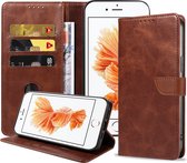 Coque iPhone 6/6s PLUS en Cuir Marron Foncé - Cuir de Luxe iPhone 6/6s PLUS Etui à Rabat Marron Foncé - Etui Bookcase en Cuir Marron Foncé Avec Porte-Cartes Pour iPhone 6/6s PLUS - Smartphonica
