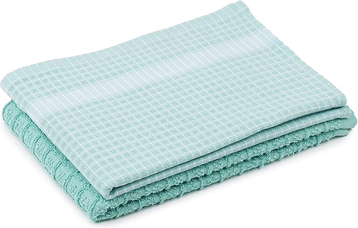 Goodivery ® Set van 2 Luxe Katoenen Keukendoeken - Turquoise en Wit - 50 x 70 cm