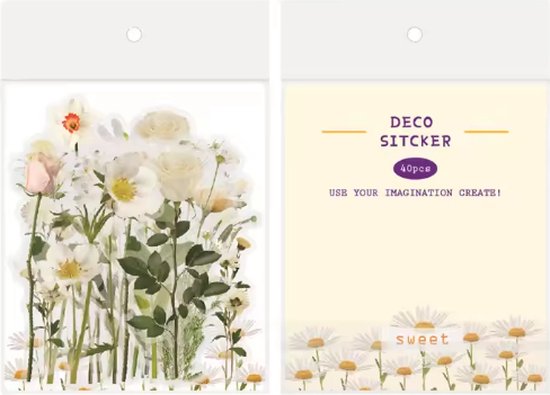 Witte bloemen stickers – Bloemen – Planten – transparante stickers – 40 stuks – Scrapbook – Bullet journal stickers – laptop stickers – Stickers volwassenen en kinderen
