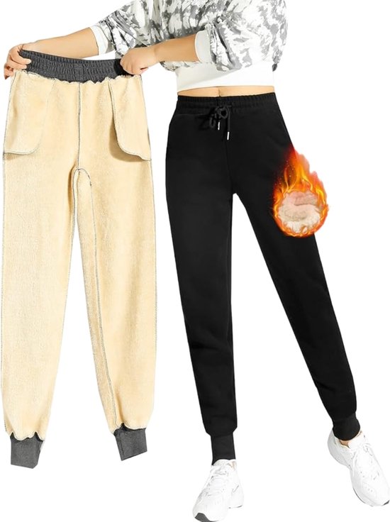Gewatteerde Joggingsbroek Dames - Fleece Broek Dames - Sweatpants - Gevoerde Broek - Zwart - Maat L - SNUGJOGGERS