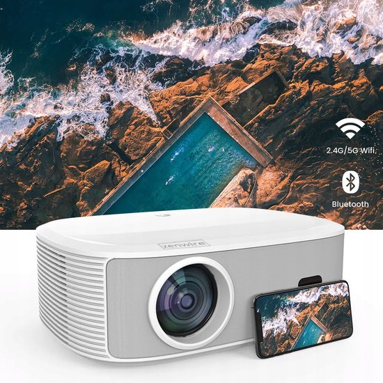 Bemaer Zenwire YG691 - Beamer - Projector WiFi 2.4/5 Ghz met ondersteuning voor Miracast en Airplay Bluetooth 5.0 - 24000 lm (800 Ansi) Full HD 1920x1080p ondersteuning 4K - Autofocus, Autokeystone, ZOOM, zijwaartse projectie, 360-functie