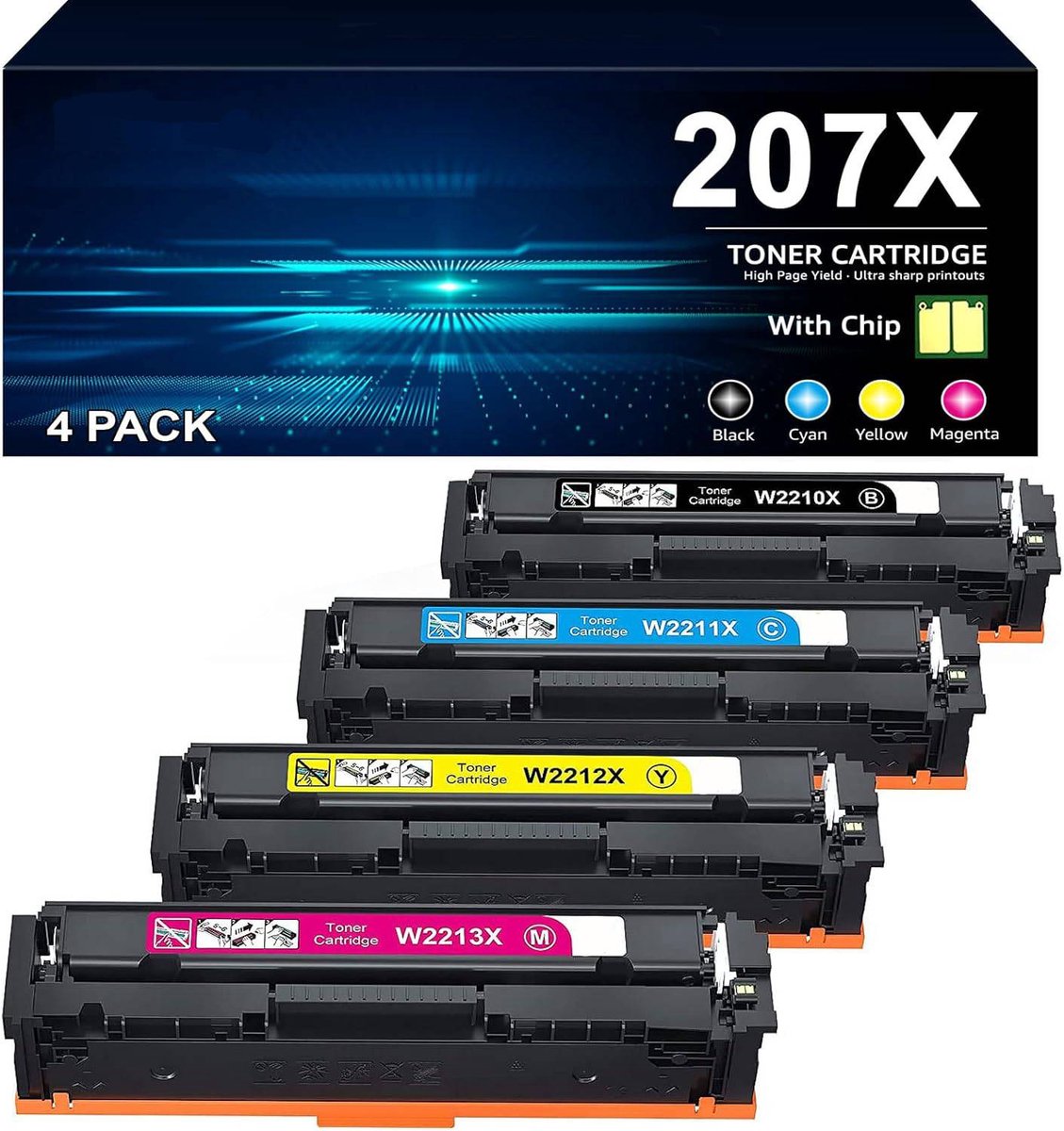 4-pack | Toners Geschikt voor HP 207X (met chip) | Geschikt voor HP Color LaserJet Pro M255DW, M255NW, MFP M282NW, M283FDN en M283FDW (207A)