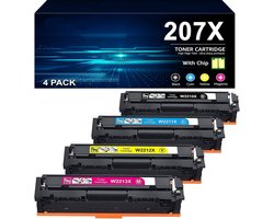 4-pack | Toners Geschikt voor HP 207X (met chip) | Geschikt voor HP Color LaserJet Pro M255DW, M255NW, MFP M282NW, M283FDN en M283FDW (207A)