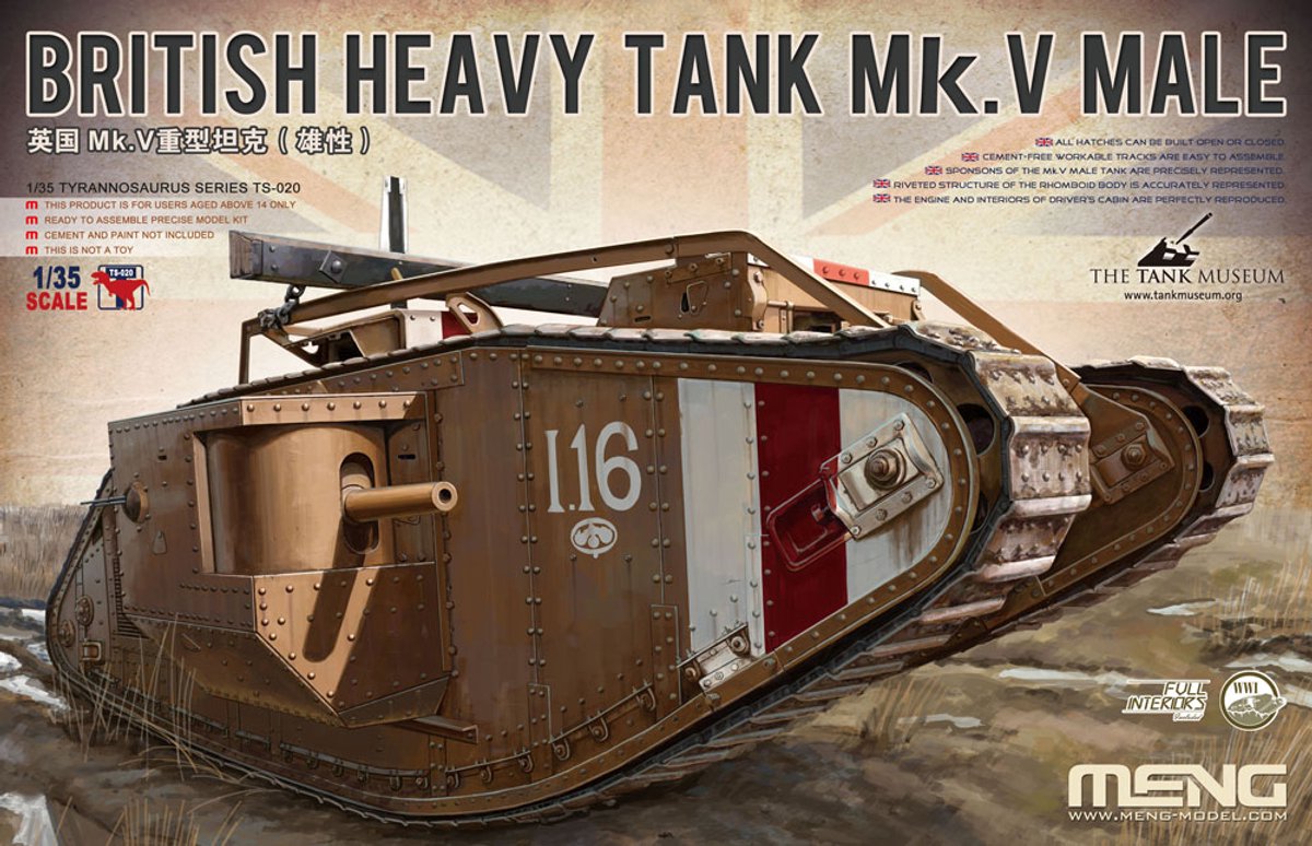 Meng Model Modelbouwpakket Militaire voertuigen - MENG TS020 British Heavy Tank Mk.V Male Plastic - 1:35 - Modelbouw