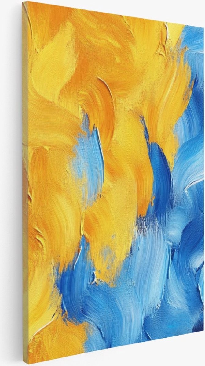 Saammp Canvas Schilderij - Oranje blauw mix - Abstract - 30x40 - Foto op canvas - Wanddecoratie - Muurdecoratie Woonkamer - Slaapkamer decoratie - Canvas Print Multicolor