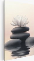 Saammp Canvas Schilderij - Witte Bloemen met stenen - Landschap - Natuur - 30x40 - Foto op canvas - Wanddecoratie - Muurdecoratie Woonkamer - Slaapkamer decoratie - Canvas Print