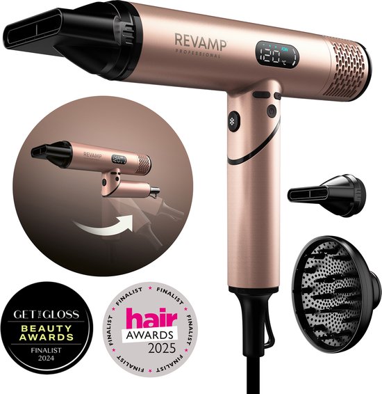 Revamp Fohn met Diffuser - Professionele Haardroger met 3 opzetstukken - Föhn - Haardroger met Diffuser - Krachtige Luchtstroom - LCD Display - Compact Design - Voor alle haartypes – DR6400