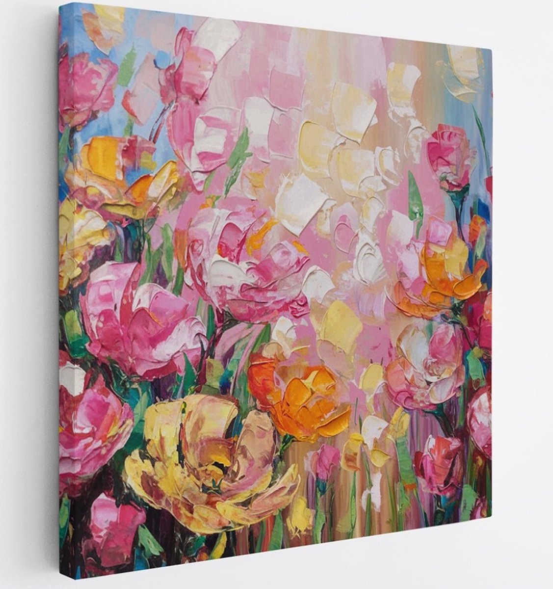 Saammp Canvas Schilderij - getekende bloemen - Abstract - 30x30 - Foto op canvas - Wanddecoratie - Muurdecoratie Woonkamer - Slaapkamer decoratie - Canvas Print Multicolor