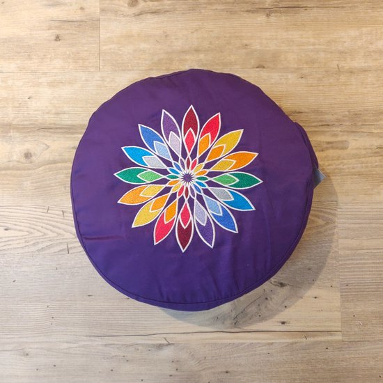 Om Namaste Symbolic Meditatiekussen Zitkussen - Rond - Paars - Rainbow flower van Om Namaste — afbeelding 3