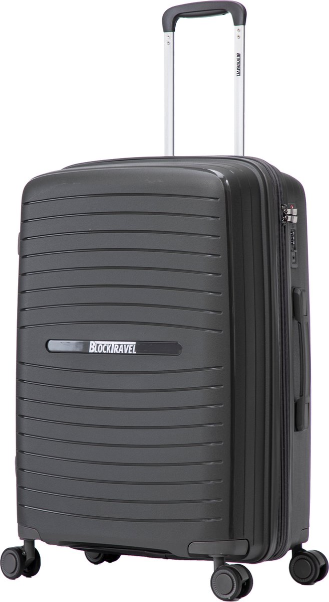BlockTravel® Reiskoffer - 98 - 108 Liter - Trolley - Koffer L - Rolkoffer - Suitcase - Valies - TSA-slot - Lichtgewicht - Vergrootbaar - Supersterk en scheurt niet - Polypropyleen - Donkergrijs - Antraciet