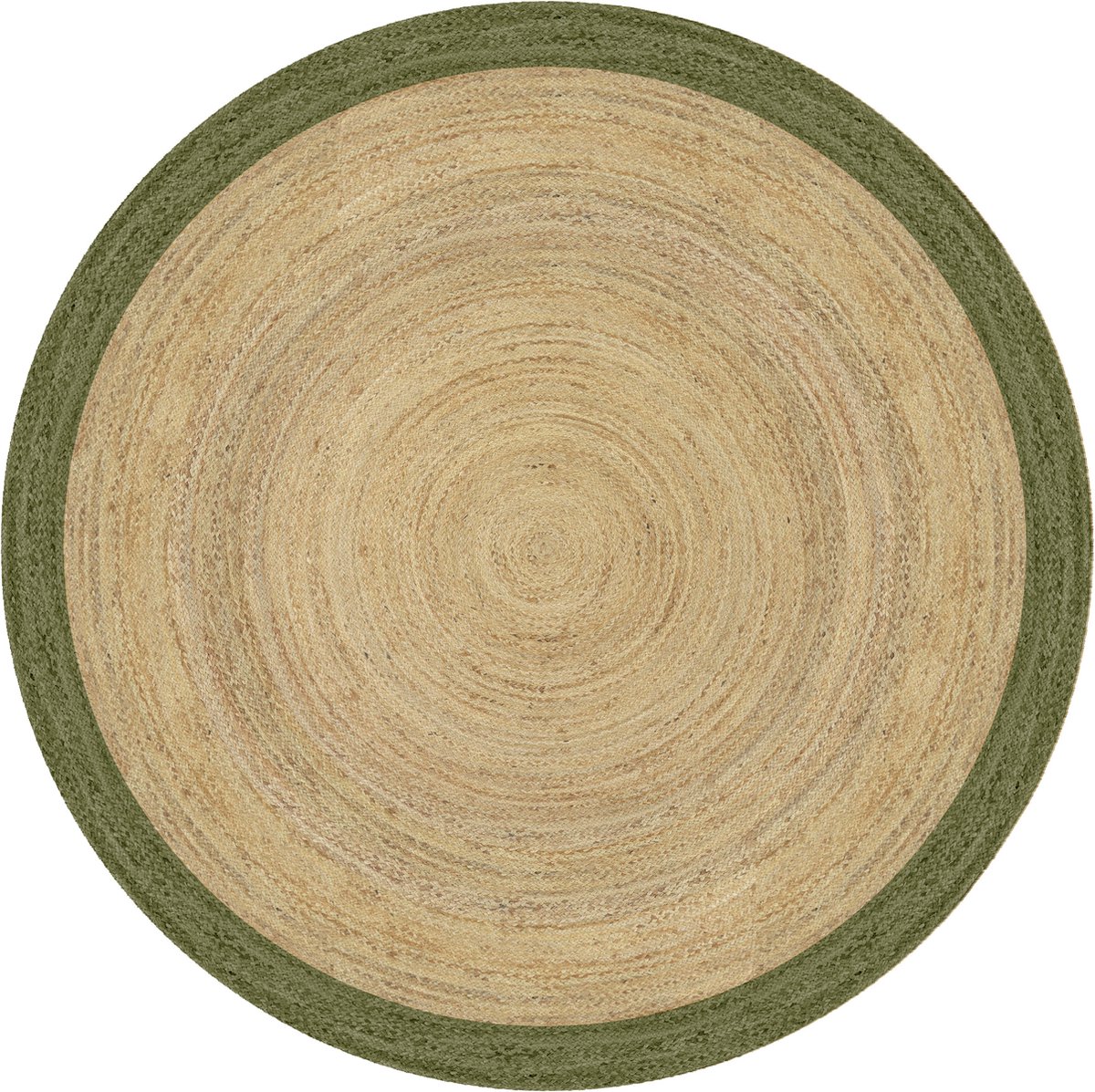 Rond jute vloerkleed naturel/Groen met rand 160cm Mrcarpet