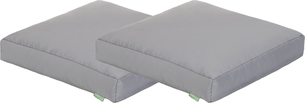 Comfortabel vierkant matraskussen in neutrale kleur, geschikt voor binnen en buiten gebruik.