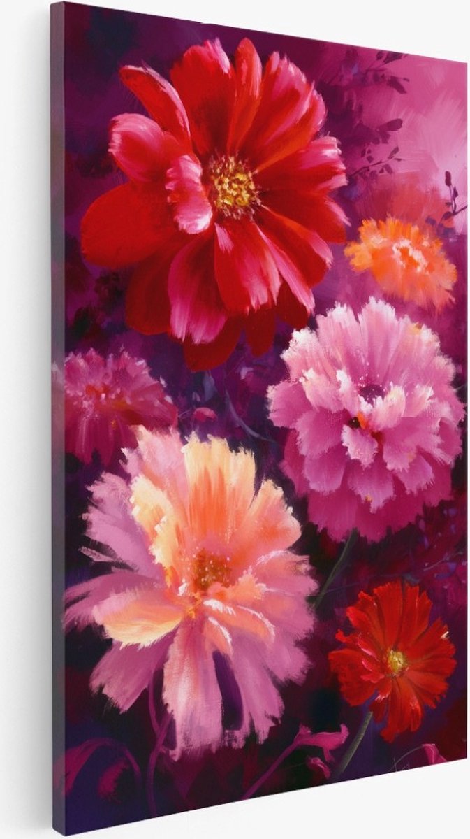 Saammp Canvas Schilderij - Roze Rode Bloemen - Abstract - 60x90 - Foto op canvas - Wanddecoratie - Muurdecoratie Woonkamer - Kantoor Decoratie Multicolor
