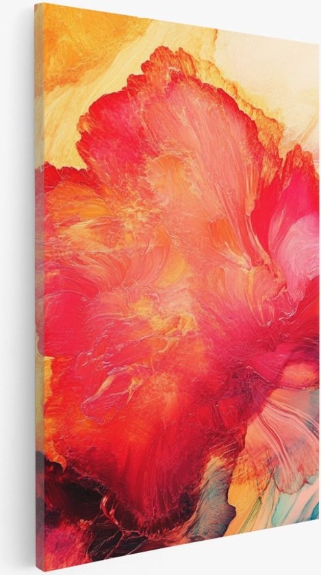 Saammp Canvas Schilderij - Rood Geel - Abstract kunstwerk - 60x90 - Foto op canvas - Wanddecoratie - Muurdecoratie Woonkamer - Slaapkamer decoratie - Canvas Print