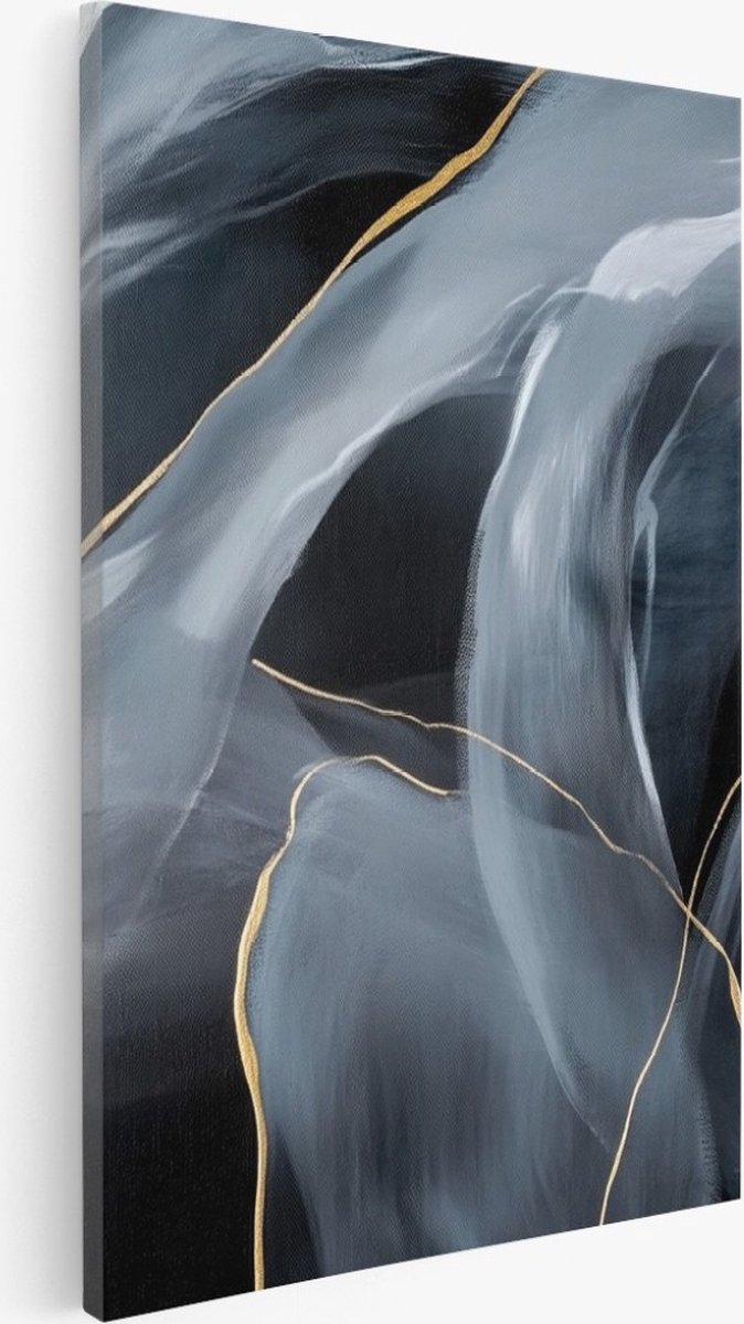 Saammp Canvas Schilderij - Grijs - marmer - Goud - Abstract - 40x60 - Foto op canvas - Wanddecoratie - Muurdecoratie Woonkamer - Kantoor Decoratie Multicolor