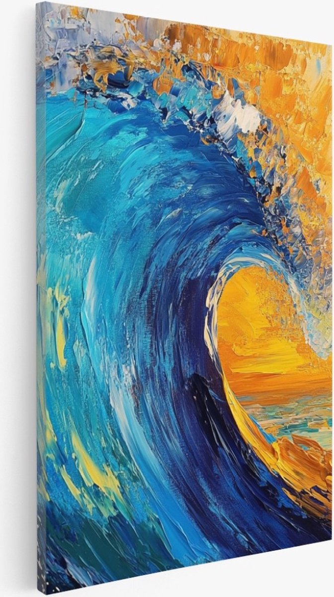 Saammp Canvas Schilderij - Blauwe golf - Abstract kunstwerk - 80x120 - Foto op canvas - Wanddecoratie - Muurdecoratie Woonkamer - Slaapkamer decoratie - Canvas Print Multicolor