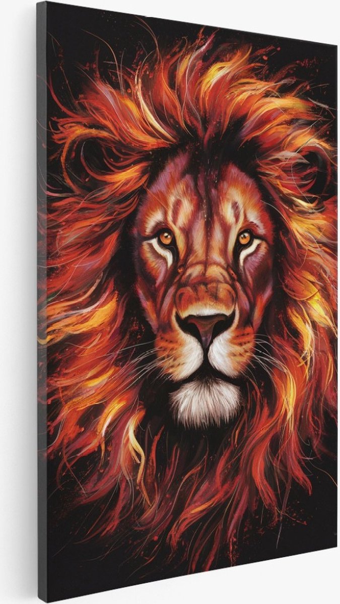 Saammp Canvas Schilderij - Rood - Leeuw - Abstract - Dieren - 40x60 - Foto op canvas - Wanddecoratie - Muurdecoratie Woonkamer - Slaapkamer decoratie - Canvas Print Multicolor