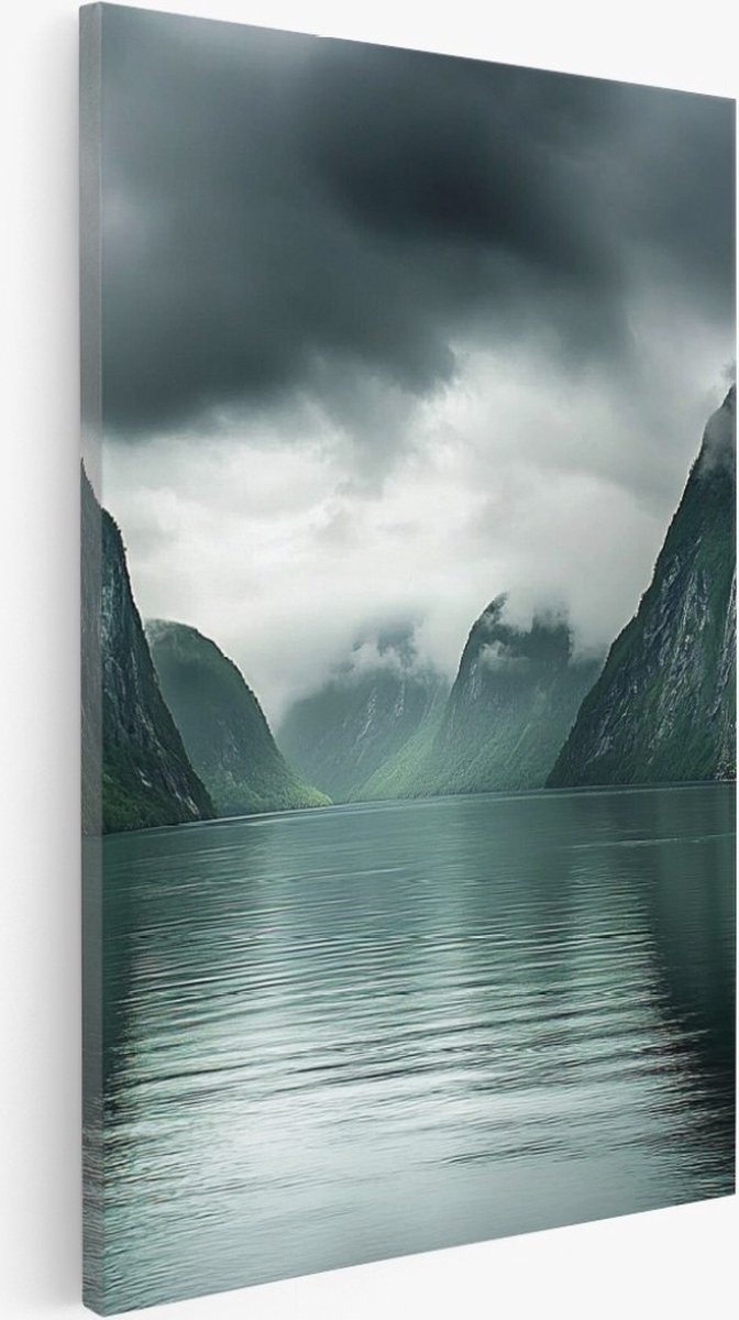 Saammp Canvas Schilderij - Fjorden - Landschap - Natuur - 40x60 - Foto op canvas - Wanddecoratie - Muurdecoratie Woonkamer - Slaapkamer decoratie - Canvas Print Multicolor