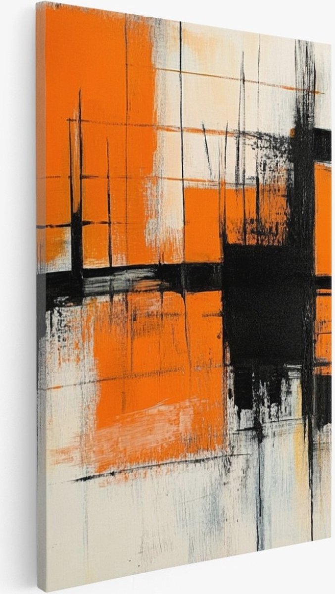 Saammp Canvas Schilderij - Oranje zwart dynamiek - Abstract - 75x100 - Foto op canvas - Wanddecoratie - Muurdecoratie Woonkamer - Slaapkamer decoratie - Canvas Print Multicolor