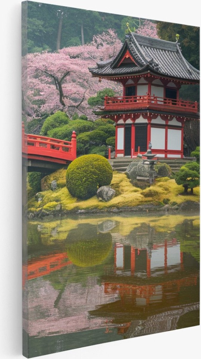 Saammp Canvas Schilderij - Japans landschap - Natuur - 50x70 - Foto op canvas - Wanddecoratie - Muurdecoratie Woonkamer - Slaapkamer decoratie - Canvas Print Multicolor