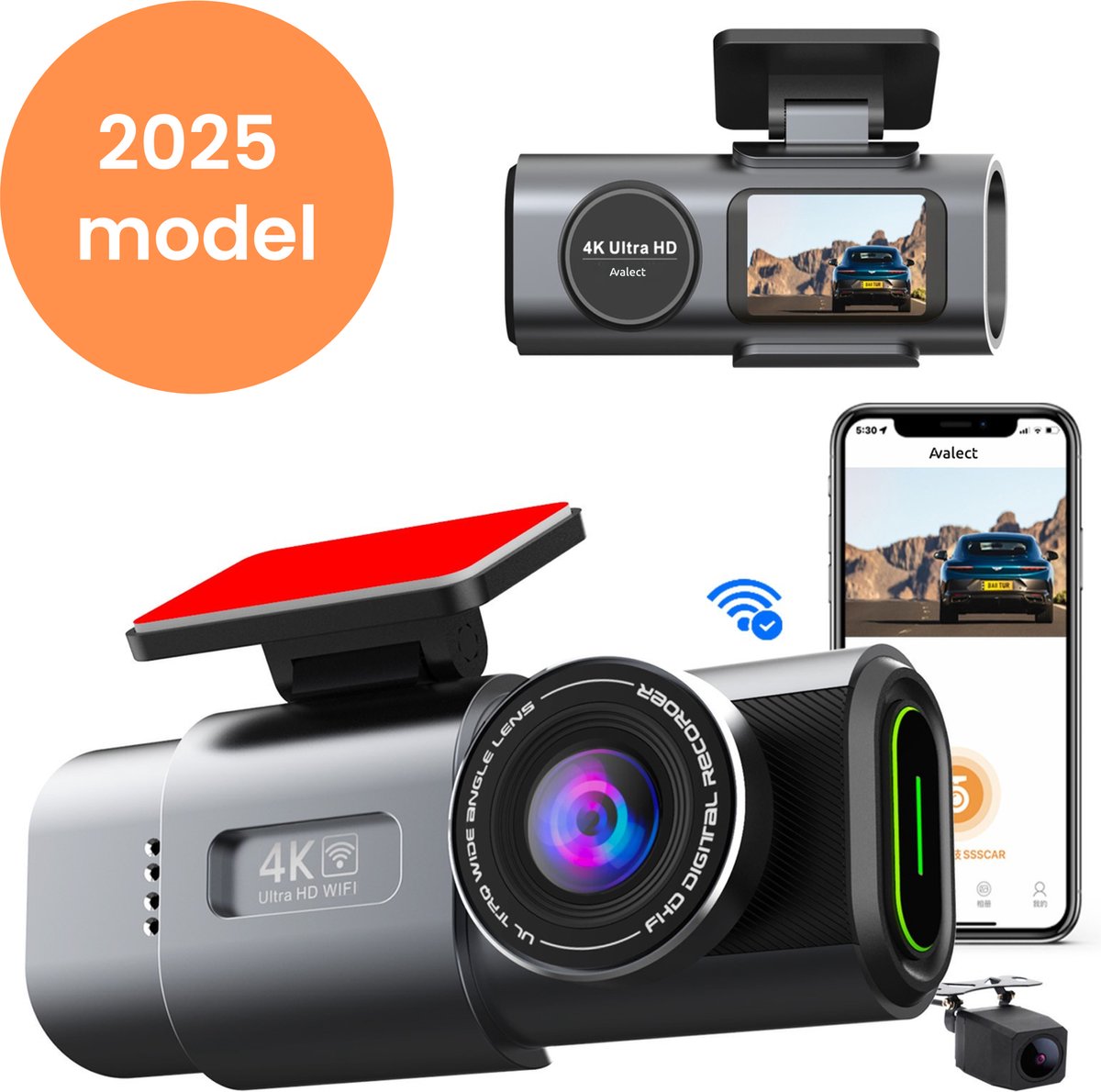 Avalect RoadSmart Dashcam voor Auto - 2025 - Met GPS & APP - Auto Camera Voor en Achter - 4k Camera - Nachtvisie - ingebouwde G-sensor - Inclusief batterij - Incl 32GB SD-kaart