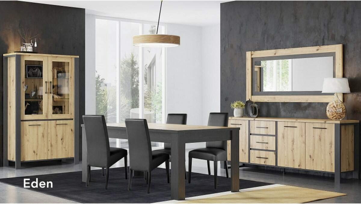 eetkamer set trendy- eettafel- vitrine kast- dressoir- compleet set- zetelsenbedden