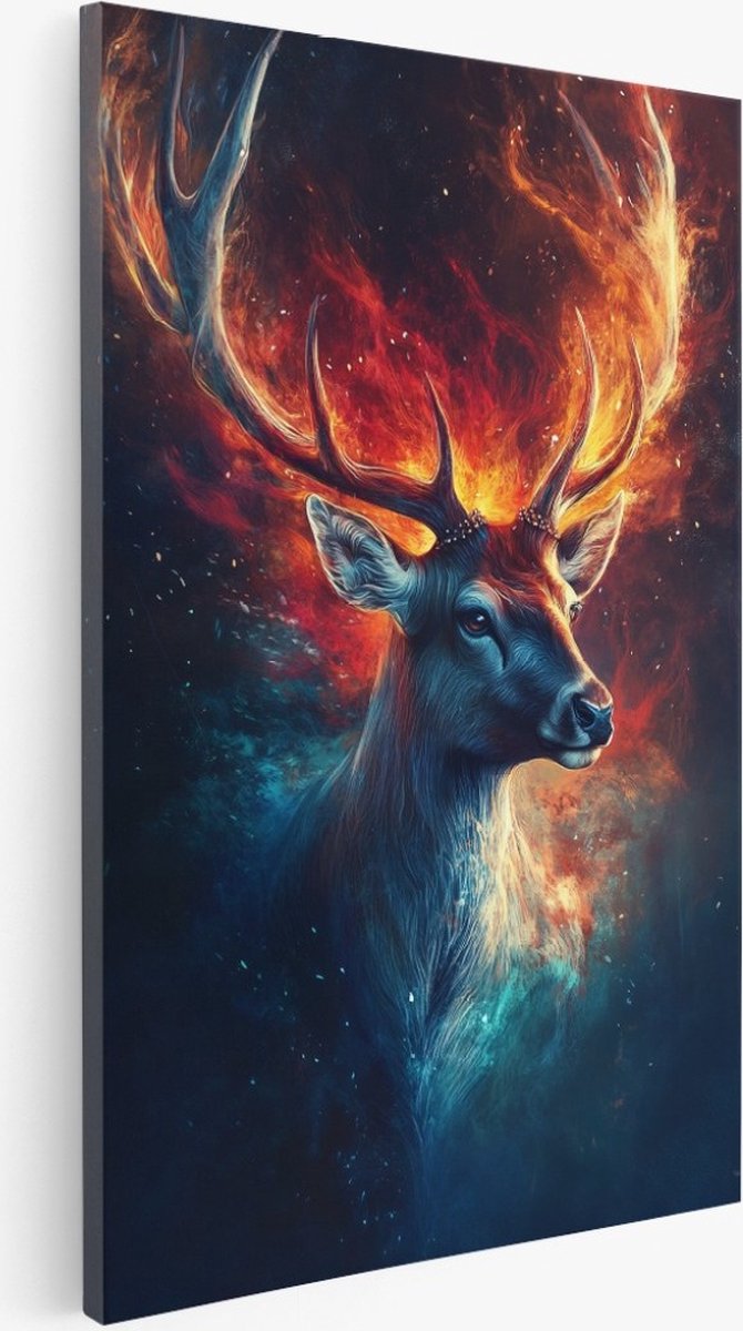 Saammp Canvas Schilderij - Abstract Hert - Rood - Dieren - 40x50 - Foto op canvas - Wanddecoratie - Muurdecoratie Woonkamer - Slaapkamer decoratie - Canvas Print Multicolor