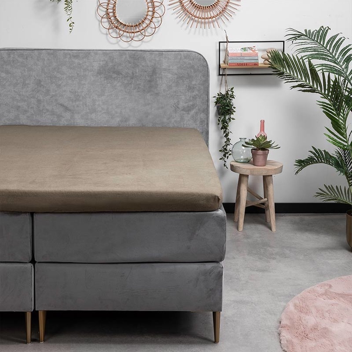 Dekbed-Discounter - Fresh and Co Topper Hoeslaken 90 x 210 cm - Verkoelend Katoen Flanel - Geschikt voor toppers tot 15 cm hoog - Wasbaar op 30 graden - Strijkvrij - Truffel