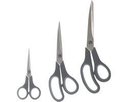 5Five Huishoud en keuken scharen - set van 3x stuks - grijs - 25/21 en 14 cm - rvs metaal/kunststof - voedsel geschikt