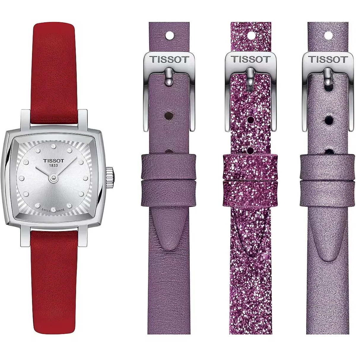 Tissot Lovely Square Valentines T0581091603600 Horloge - Leer - Rood - Ø 20 mm