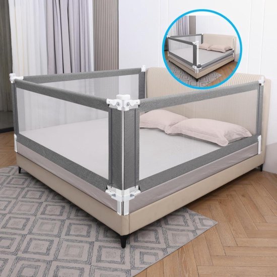 YRHome Bedhekje van 150 cm, uitvalbescherming, inklapbaar, 180 graden draaibaar, bedbeschermingshek voor kleine kinderen, luchtig net, in hoogte verstelbaar, valbeveiliging, bed voor kinderbed