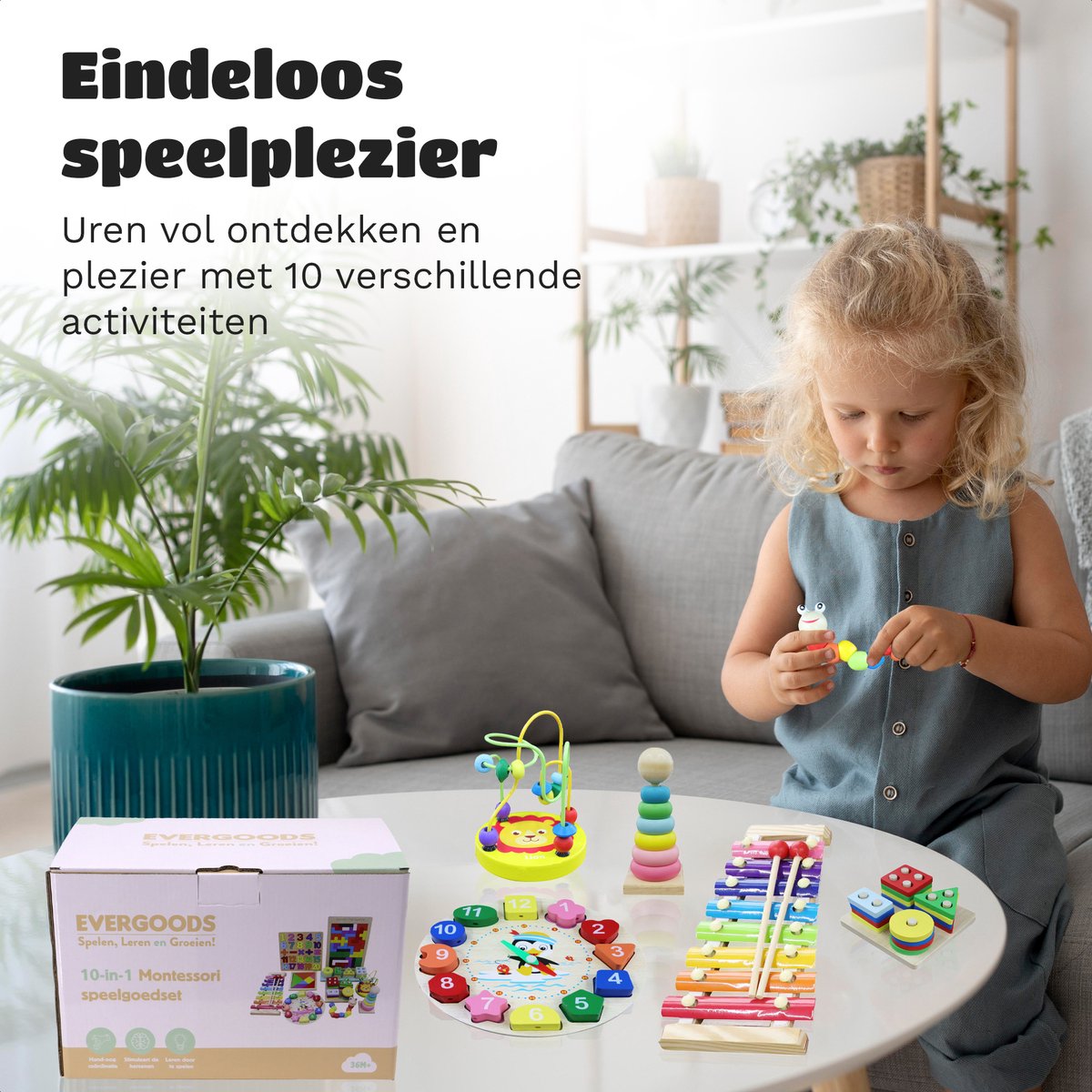 EverGoods 10- in 1 Montessori Speelgoed Set - Educatief Speelgoed - Sensorisch Speelgoed - Houten blokken — afbeelding 8