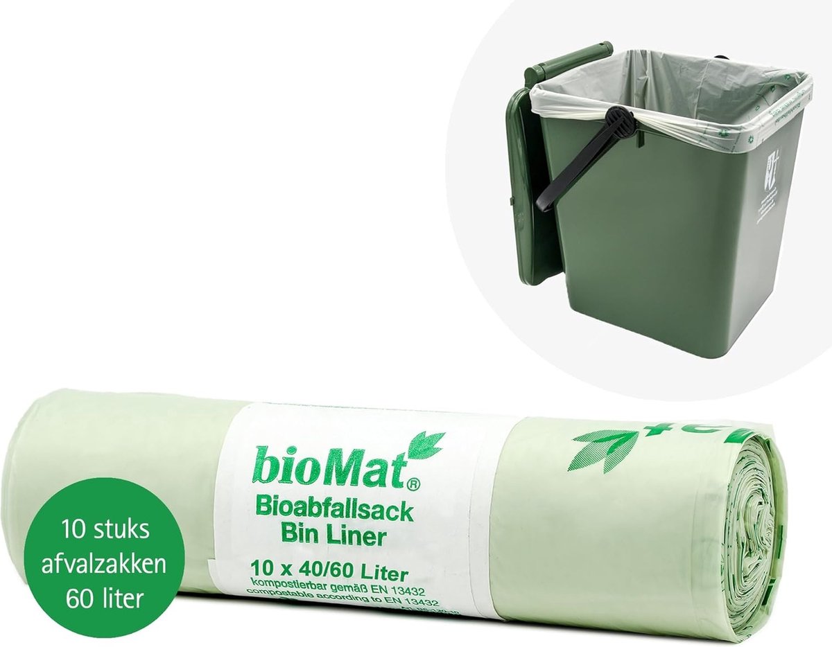 BioMat - Composteerbare Vuilniszakken - 50st - 40/60 liter - Gecertificeerd Composteerbaar - Gemaakt in Duitsland - Sterk - Hygiënisch