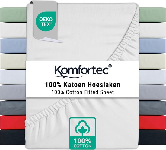 Komfortec Jersey Stretch Hoeslaken 180x200 cm - 30cm Matrasdikte- Rondom Elastiek - 100% Katoen - Wit