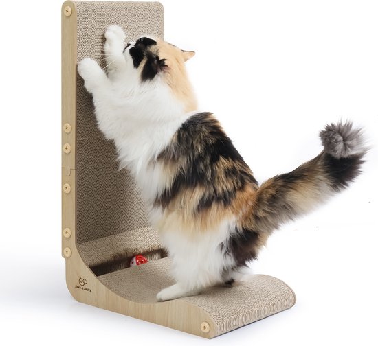 Griffoir en carton pour Chats Jake et Jacky avec balle de jeu - Carton - Planche à gratter - Panier à gratter - Meuble à gratter - Tapis à gratter en carton - Panier pour chat - Lit pour chat - 60x26,4x40 cm