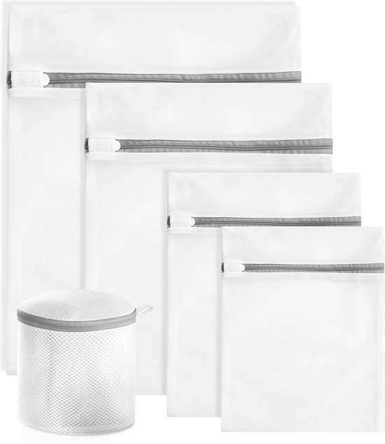 Set de Sacs à linge YONO - 5 pièces - Filets à linge avec fermeture éclair pour le linge - Sac de lavage pour machine à laver - Groot - Wit
